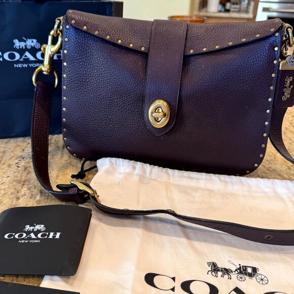 Coach 1941 Page 27 with Rivets Oxblood Pebbled Leather Shoulder Bag 31929 NWT - Picture 1 of 16